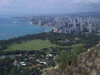 IMGP8096  Gorgeous shot from the top. We're at about 800' elev. The hike is about 600' over 0.8 mi. That's Waikiki beach down there.