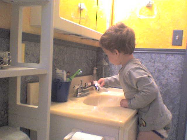 att00144.jpg - Sammy is cleaning the bathroom for Tito Pig and Tita Bear!