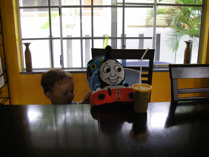 IMGP5455.JPG - Sammy put Thomas up in his seat for breakfast - "juice" and all!
