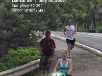 2007-07-15 Lanikai 8K finish  Sammy and I managed to run well and took second place! The even bigger surprise that we later found out is I was pregnant here. Unfortunately our happiness was short-lived (early miscarriage rates increase with age), but we're continuing to hope.