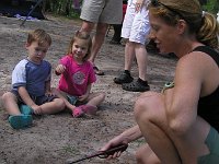 2008-01-27Dammy'sCampBirthday3yrs (14)  Soon we had firebuilding 101...and attracted a few grown-ups to the challenge. It was pretty damp after the overnight shower, so we ended up resorting to a fire brick to get it going. But we did have a wee fire! The kids made kindling and threw it on.