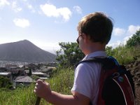 IMGP6462  Koko Head crater from a lookout along the way. Can you see the button on his pack? I made that for the kids - it's one they earned on a hike a couple weeks ago up Makapu'u Lighthouse. I figured it'd be fun if they earned buttons on their hikes and could put them on packs like grown-ups do with patches.