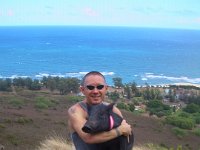 Hiking Mike & Jane  My friend Mike, the entomologist, on a hike with his pet pig, Jane! Mike is such a cool guy. He found Jane orphaned as a baby while out on a hike. She is now about 50 lbs!