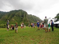 PA120014  Since today (Monday) was a holiday, we organized a huge group of kids and parents to go check out the Ka'a'awa Valley at Kualoa Ranch. This valley is gorgeous, and has been host to about a dozen movie sets including Jurassic Park, Godzilla, 50 First Dates, George of the Jungle...I can't remember them all.