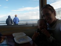 PA210020  On the ferry now, eating lunch. Sun came out! I am wearing sun glasses for the first time in days!