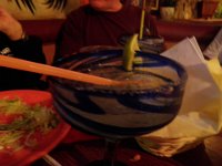 PB100007  We went out to dinner at a Mexican place in San Clemente (La Siesta) to celebrate the close of the trip, my horseback riding, etc. I always want crunchy tacos and a margarita after riding. So we did! Above is my undoing. These were really STRONG! Or I've become a lightweight, or I was dehydrated...