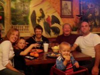 PB100008  Anyway - here we are after a margarita and a half! Ben had dumped his ice-water under the table, soaking the shoes of Mom, Richard AND Randy. Sam and I got away unscathed. Then he dumped a plate of rice under the table. Richard slipped the bus boy a fiver for me. The guy taking this picture must have had the same margarita reaction - he actually turned the camera OFF three times (instead of hitting the BIG button)! His wife finally took over. It was all very funny, and fortunately the restaurant was very loud so we had a good time without bothering anyone. The food was super, too.