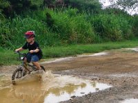 IMGP0901  Crossing through a puddle with a nice gravel bottom - you can actually ride through this one! It's a handlebar-cleaner!