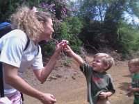 IMAG0380  On a hike at Koko Crater Botanical Garden. Ben and Cam had such active imaginations this particular day. They were fascinated with the plumerias in bloom, climbing trees and boulders, and then collecting strange sausage fruits which they called their "babies" - they were so cute!