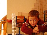 IMG 20121029 135712  Ben is building fantastic domino towers now, too! Sam is a good teacher, and actually Ben is a very good observer. Sam doesn't do a lot of teaching. A rare consultation :)