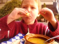 IMG 20121102 124156  Soup and bread with mommy out on a lunch date. Such good times with Mr. Ben. We had been on a jog and playground romp before running errands and having lunch. We don't get to do this every day, so it is special.