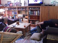 IMGP8274  In this photo, Steve is enjoying imitating how Sam watches football. ALL OVER THE PLACE - squirming, sliding off the couch, nearly upside down...it's so funny!