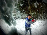 DSC00655  He's going, in a deep growly, gravely voice: "SOMEONE needs a CAR wash! heh heh heh!" Then SMACK went the snowball and more growl-laughing!