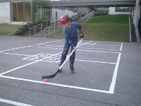 WP 20140218 005  Sent to Tito Pig, who we called for some advice on our way over. He said, "Start by going straight, then coast into a turn, then learn to stop, then go backwards. In that order." He learned to play ice hockey when he was in 9th grade. Legendary bravery!