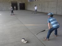 20140324 163639  Ben is a good "sneaker goalie"! This was such a funny time - Sam and Kai on skates and another friend on wheelies down at the other goal.