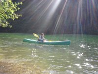 20140625 170206  Getting to kayak on his own again. Each year he gets more skill and confidence. This year he really could do what he wanted with it.