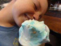 DSC01488  All done mining. I really wanted coffee and ice cream. Where to find that in Grand Forks? I took a short-cut back to the town and ended up driving RIGHT BY a place called SMILEZ - coffee and ice cream. Can you believe it?