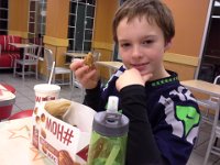 20141108 175208  KFC! Sam was introduced to KFC by his Thursday night carpool family - Darrel. He loves it!