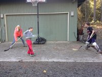 20141110 135150  You will not believe this, but we uncovered a network of German au pairs on the island for our German conversation club. This is Lena, who I had just met a few minutes ago. We were chatting and hockey came up. She goes "I LOVE hockey!" So outside we went!
