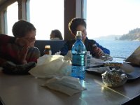 20141116 084835  On our way to a hockey game in Everett! Ferry snacks rock! We are on the 8:45 am ferry. Nice sunrise.