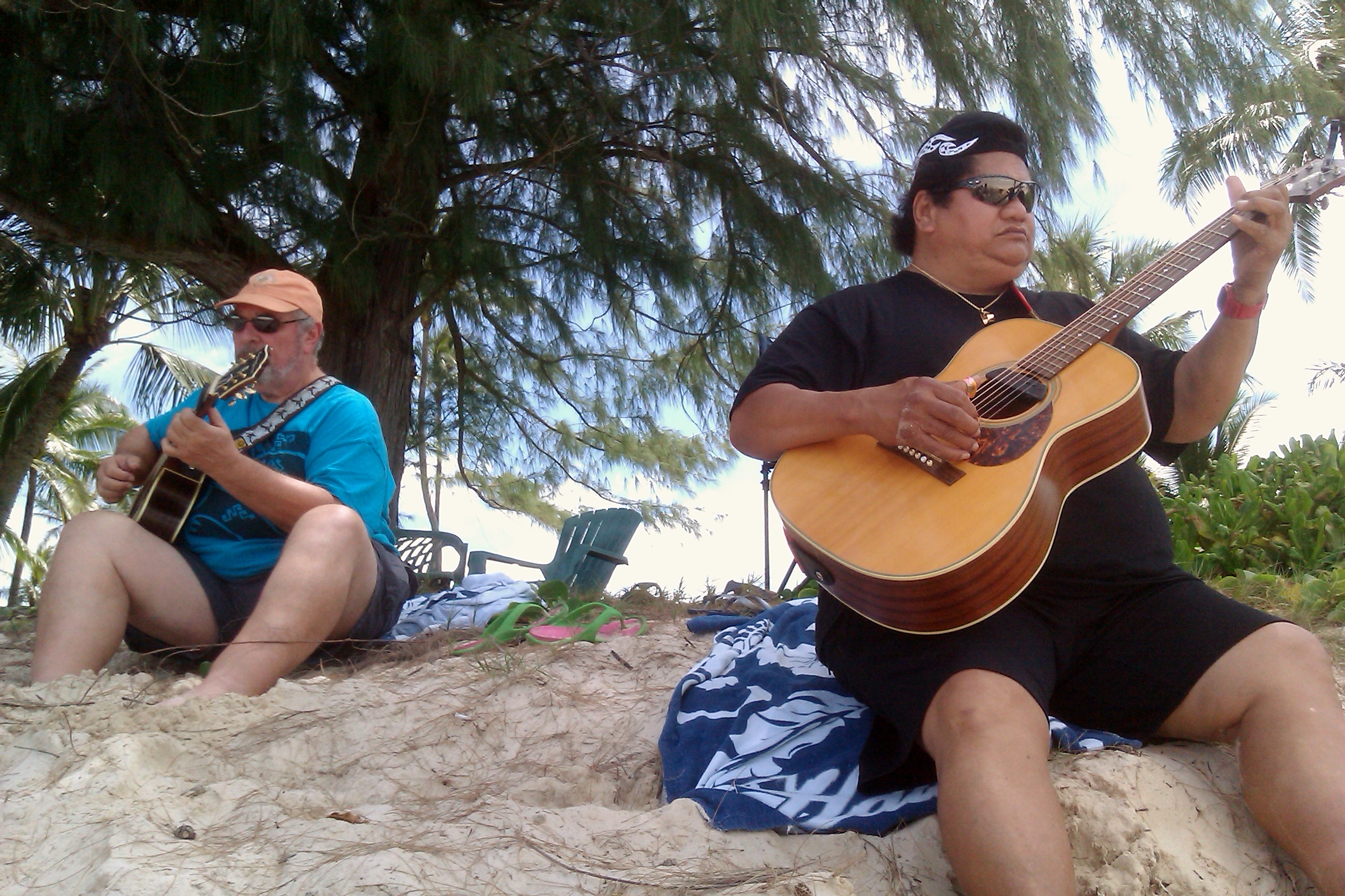 Ledward Kaapana and friend playing just for fun at Kailua Beach.
