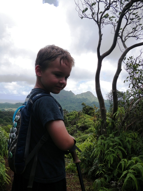 Sam on the ridge connecting the Maunawili Dem Trail to the Maunawili Falls Trail. 