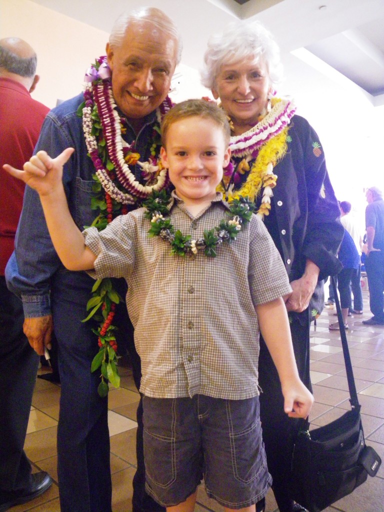 Sam with Eddie and Myrna Kamae before the world premiere of "Those Who Came Before"