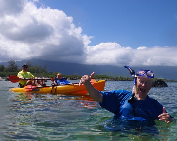 Out snorkeling with Dad - having a fun visit with Grandpa and Grammie (Marilou).