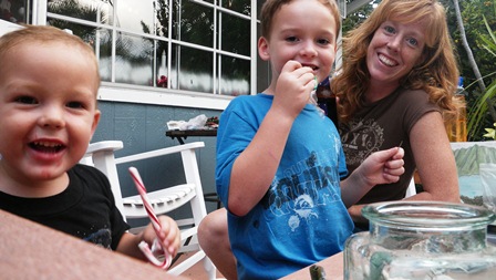 The elves like to feed on "candy-cane-dees" (as Ben calls them) while crafting!