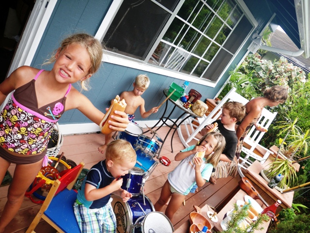Sam planned a rock concert and pool party with his friends for today. We had a great time with our buddies!