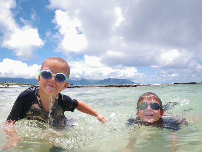 A "forever" day at the beach, with CheezIts and Gatorade for lunch. Lots of snorkeling this weekend with many humuhumu sightings! Also saw a few we hadn't seen yet, such as a big eel with mouth agape, a four-spot butterfly fish and a trumpet fish!