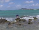 Emerging from the swells after the swim.