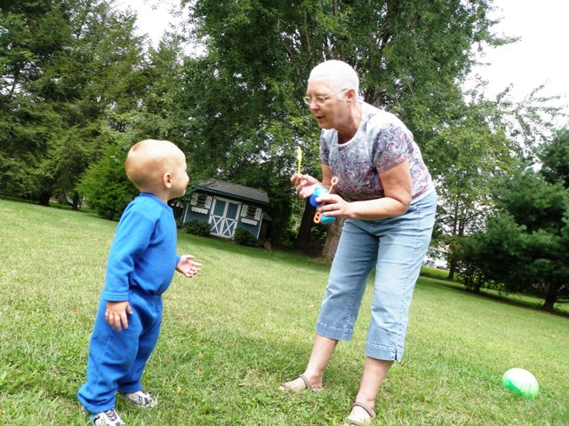 Grammie and Ben playing with bubbles!