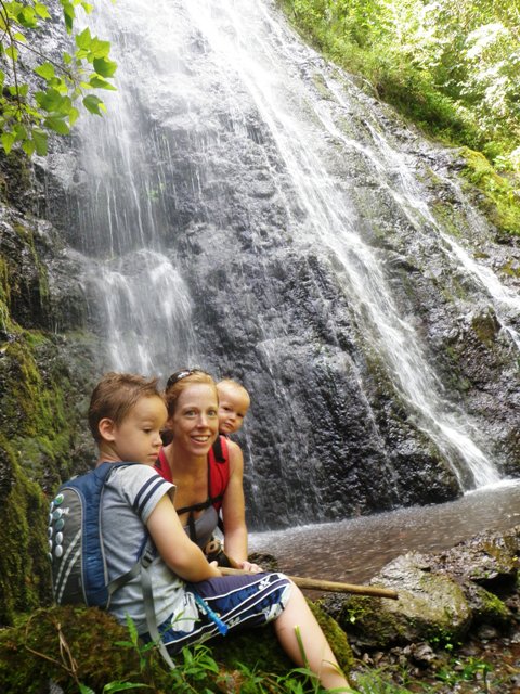 Waihe'e falls - cool spray is a nice reward on this muggy day!