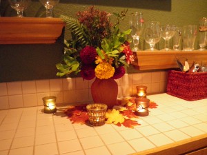 Mom sent these decorations and Sam helped gather some flowers and greens from the garden and forest. Love the colors :)