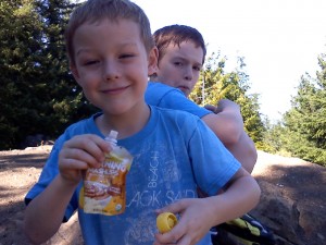 Snack time at the summit! Always fun. They packed their own snacks - even more fun for them!