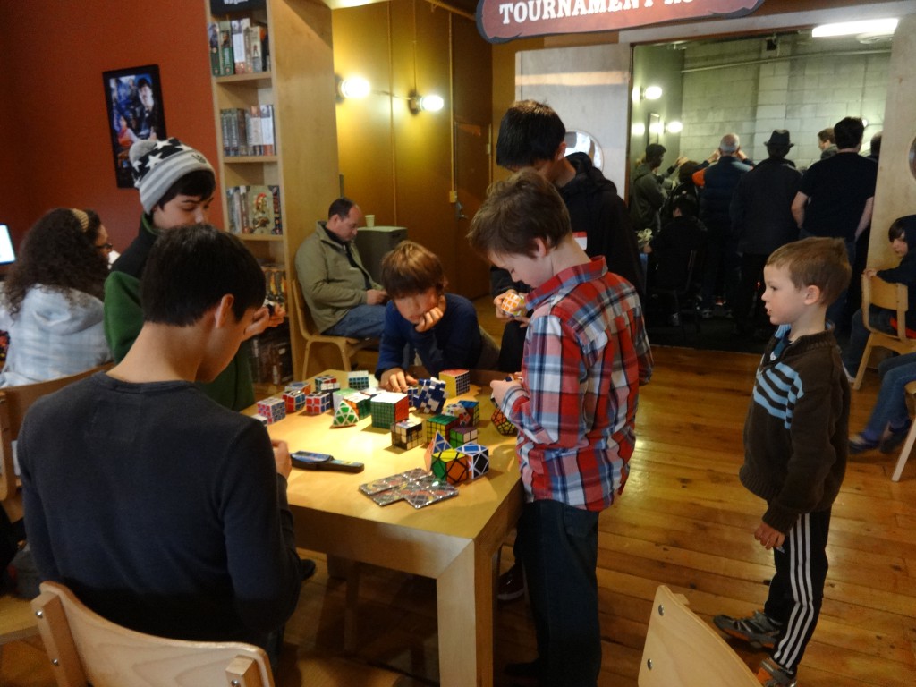 Hanging with the cubers. This part was the most fun for Sam, I think, just hanging out with other cubers and trying different puzzles.